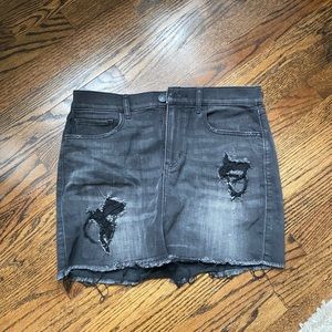 Black denim mini skirt